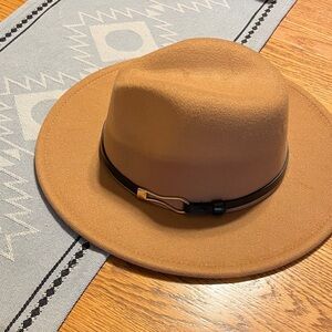 NWT Fedora Festival Hat with Buckle Trim - Cognac Color Full Brimmed